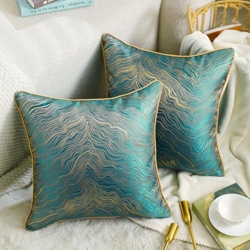 HPUK Jacquard Throw Pillow Covers 18x18 Inch, Soft Textured, Set of 2 - color: Hp-green