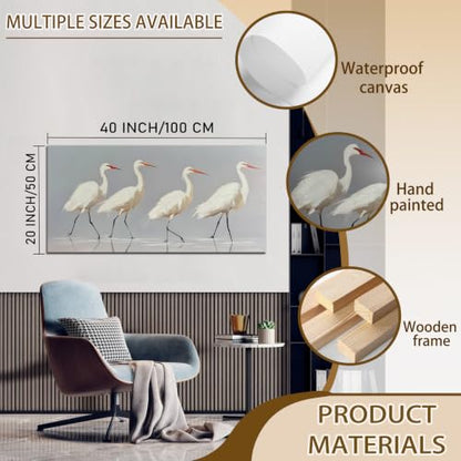 SSNEEKNDG White Heron Wall Art Bird Painting Animal Texture Artwork 20"x40" - size: 20"L x 40"W