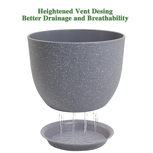 UOUZ 12inch Large Plant Pot, Modern Plastic Planter with High Driange Holes and Saucer for Indoor Outdoor Garden Plants and Flowers, Grey Speckles - color: Grey Speckles