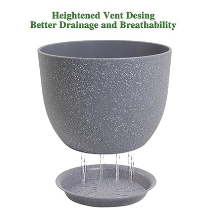 UOUZ 12inch Large Plant Pot, Modern Plastic Planter with High Driange Holes and Saucer for Indoor Outdoor Garden Plants and Flowers, Grey Speckles - color: Grey Speckles