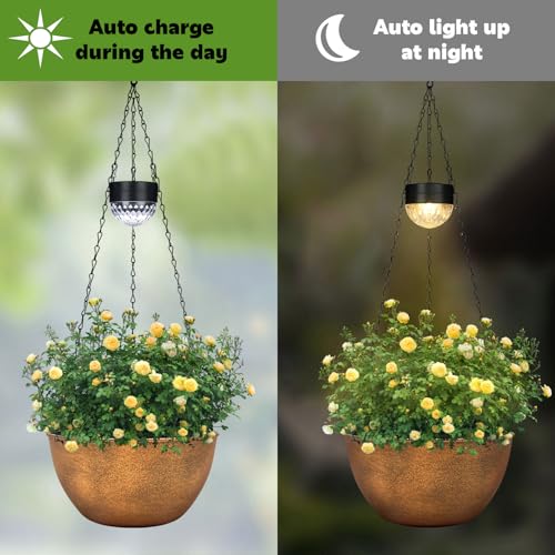 BAYN 2 Packs Solar Hanging Basket Planters for Plants Outdoor - color: Bronze