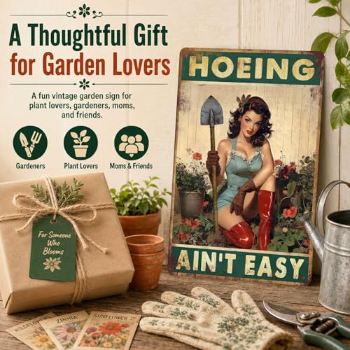 PEACHGARDEN Garden Signs for Outside Hoeing Ain't Easy Metal Garden Sign - color: Garden Signs, size: 20X30cm(12*8in)