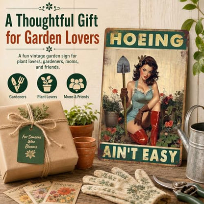 PEACHGARDEN Garden Signs for Outside Hoeing Ain't Easy Metal Garden Sign - color: Garden Signs, size: 20X30cm(12*8in)