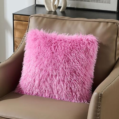 FUTEI Pack of 2 Faux Wool Throw Pillow Covers 18x18 Inch, Hot Pink - color: Hot Pink