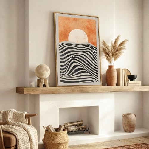 Framed Mid Century Modern Boho Sunset Wall Art for Living Room, 24x36 Inch - color: Orange Black and White, size: 36"L x 24"W