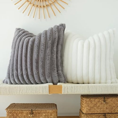 JOJUSIS Faux Fur Plush Throw Pillow Covers, Grey, 16 x 16-Inch - color: Grey, size: 16" x 16" (Pack of 2)