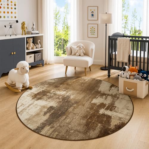 Merelax 4ft Round Brown Area Rug Washable Non-Slip Circle Carpet - color: Brown, size: 4' x 4'(48''x48'')