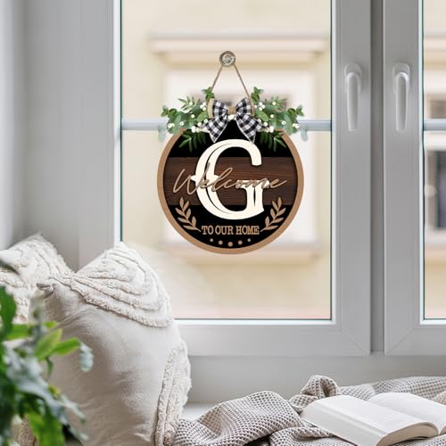 Monogram Letter G Front Door Sign, Welcome to Our Home Family Last - color: G