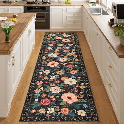 DUKINO 2.6x10 Runner Rug for Hallway, Washable Kitchen Rugs Non Slip, Black - color: Black, size: 2'6" x 10' (Rectangular)