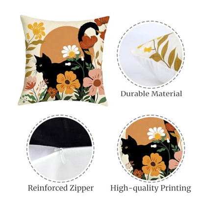 16x16 Set of 4 Tropical Flower Cat Throw Pillow Cushion Covers - size: 16" x 16" (Pack of 4)