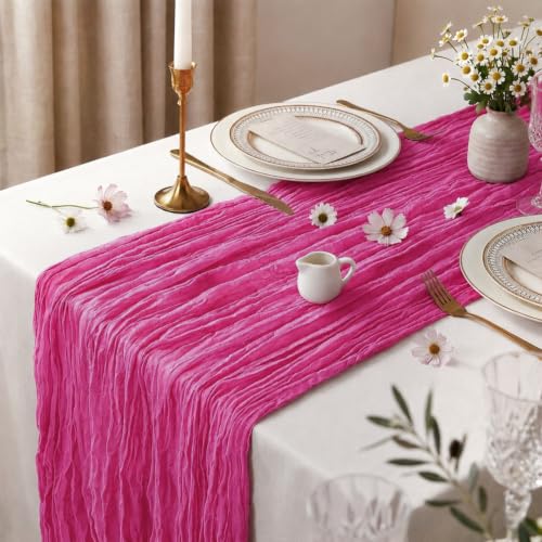10 Pack Hot Pink Cheesecloth Table Runner 17 x 108 Inch - color: Hot Pink, size: 10Pcs - 9 Ft