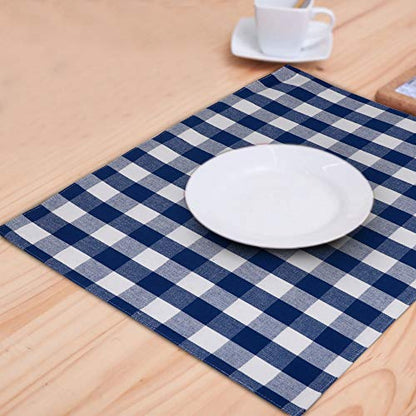 Urban Villa Two Tone Placemat Cotton Tablemat 14x20 (Set of 6) Blue/Wht - color: Blue/White Checks, size: 14" x 20"