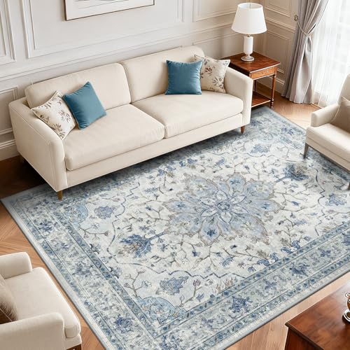 RELEANY Washable Vacuum-Friendly Area Rugs 6'x9' Blue/Gray - color: Blue/Gray, size: 6' x 9' (Rectangular)