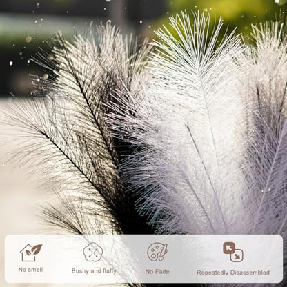 Pampas Grass Decor Tall 6 Pcs 44''/3.7ft Fluffy Large Pompas Grass for Floor Vase Fillers Wedding Living Room Boho Decor Table Centerpiece(Black White Gray)