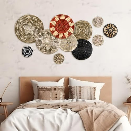 Tatuo 11 Pcs Boho Wall Basket Decor Woven Wall Hanging Art, Dark - style: Dark