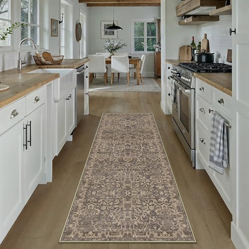 HUGEAR 2x6 Brown Vintage Floral Washable Runner Rug for Hallway - color: Brown & Black, size: 2' x 6' (Runner)