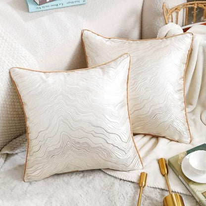 HPUK Jacquard Throw Pillow Covers 18x18 Inch, Soft Textured, Set of 2 - color: Hp-gold