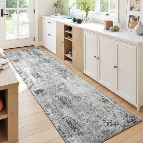 Kelarea Washable Runner Rug 2x6, Non-Slip Low Pile Abstract Grey - color: Light Grey, size: 2' x 6' (Rectangular)
