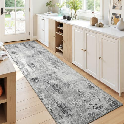 Kelarea Washable Runner Rug 2x6, Non-Slip Low Pile Abstract Grey - color: Light Grey, size: 2' x 6' (Rectangular)