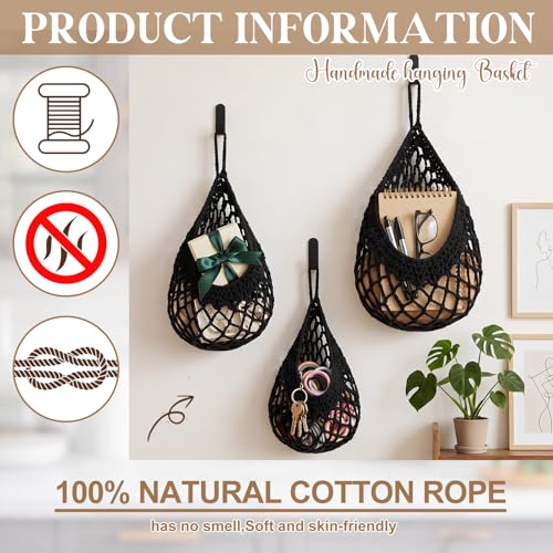 Honeydak 3 Hanging Baskets, Black, Open Mesh Teardrop - color: Black, style: Open Mesh Teardrop