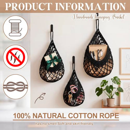Honeydak 3 Hanging Baskets, Black, Open Mesh Teardrop - color: Black, style: Open Mesh Teardrop