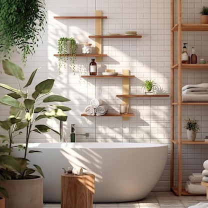 Pinkunn 2 Pack Floating Wall Shelf Mid Century Decor, Natural Wood, 3 Tier - color: Natural Wood