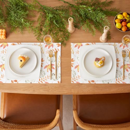QIYI Fall Placemats Set of 6, 12"x18" Linen Place Mats, Maple Pumpkins - color: Maple Pumpkins, size: Set of 6