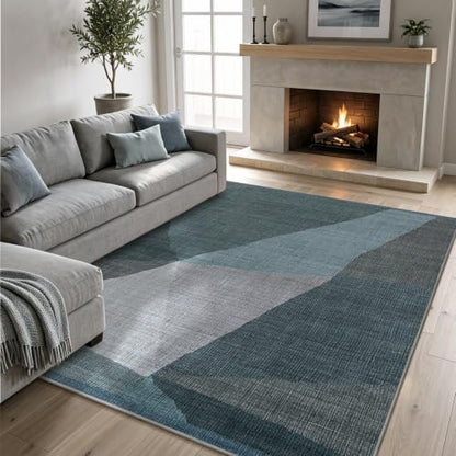 YIHOUSE Mid Century Modern Rug, Washable Non-Slip Low Pile, Blue, 8x10 ft - color: Blue, size: 8' x 10' (Rectangular)