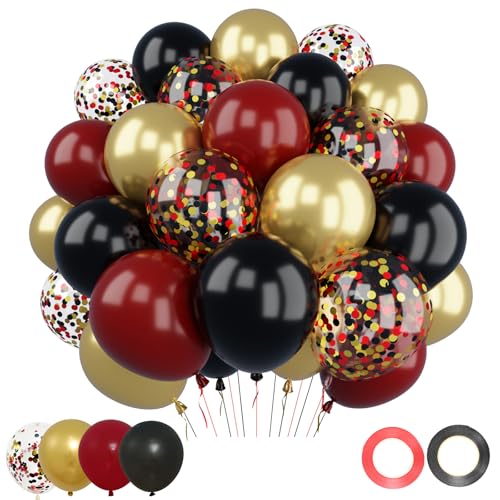 Patimate Burgundy Black Gold Balloons Set 50Pcs 12 Inch Latex Party Balloon - color: Burgundy Black Gold
