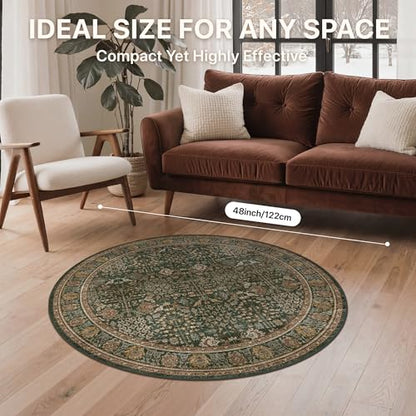Bavni 4ft Round Area Rug 4x4, Washable Non Slip, Dark Green Brown - color: Dark Green Brown, size: 4' (Round)