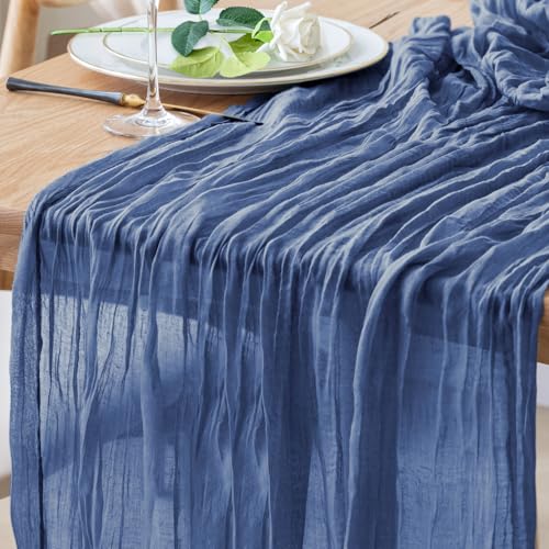 Cheesecloth Table Runner 10FT Blue Boho Gauze Rustic Sheer Runners - color: Blue, size: 1 Pack