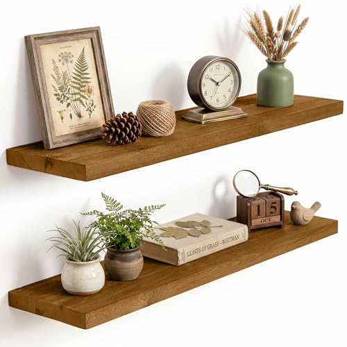 Solid Wood Floating Shelves for Wall 36 inch,Walnut Wooden Shelf Set of 2 - color: Walnut, size: 36inches-2P