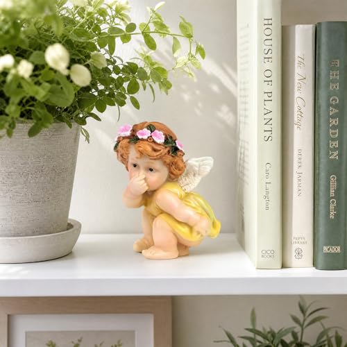 XJar Resin Garden Fairy Figurine, Yellow Hand Painted Yard Decor Statue - color: Flower Fairy - Yellow