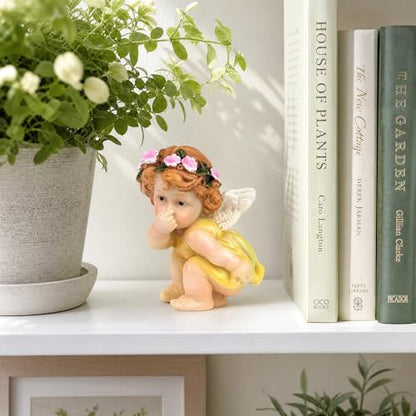 XJar Resin Garden Fairy Figurine, Yellow Hand Painted Yard Decor Statue - color: Flower Fairy - Yellow