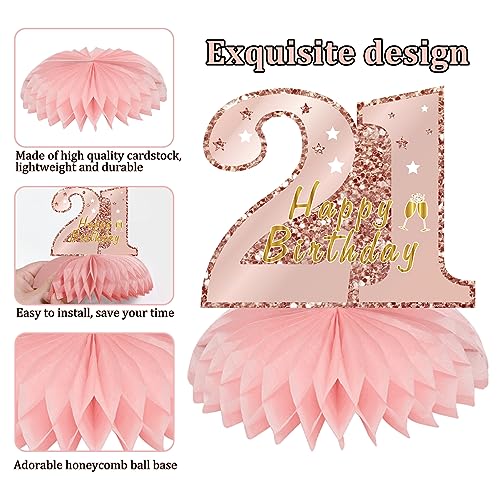 Turypaty Happy 21st Birthday Honeycomb Table Centerpieces Decorations Women - style: Pink Rose Gold 21st