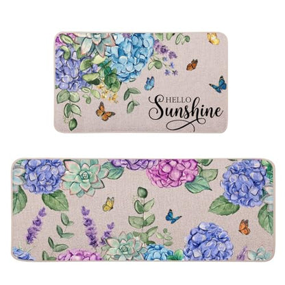 Hydrangea Kitchen Mats Set of 2, Waterproof Non-Slip Kitchen Rugs for Floor - color: Hydrangea