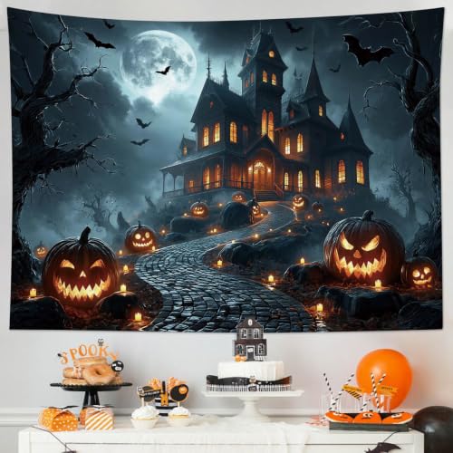 WEENEO Gothic Halloween Tapestry for Bedroom,Spooky Haunted House,60"x40" - color: Black Grey, size: 40"L x 60"W