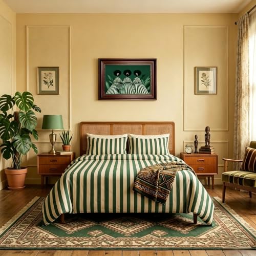 Dark Brown Framed Green White Striped Black Woman Wall Art 9x11 in - color: 3Green Abstract Woman, size: 9x11 in