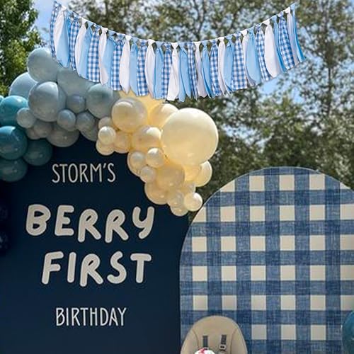 Blue and White Gingham Banner/Garland - color: Blue