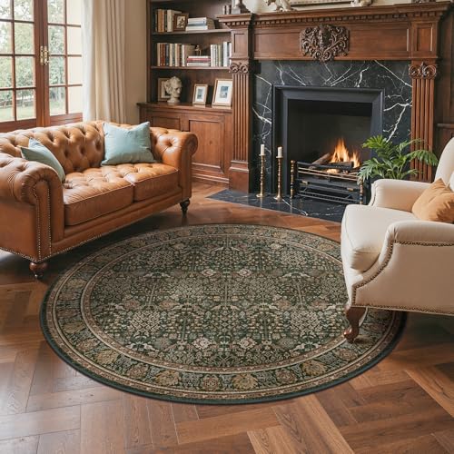 Bavni 6ft Round Area Rug 6x6, Washable Non Slip, Dark Green Brown - color: Dark Green Brown, size: 6' (Round)