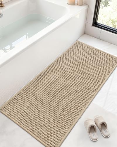 Color&Geometry Beige 60x24 Waffle Bath Mat, Rubber Non Slip Bathroom Rug - color: Beige, size: 24"x60"