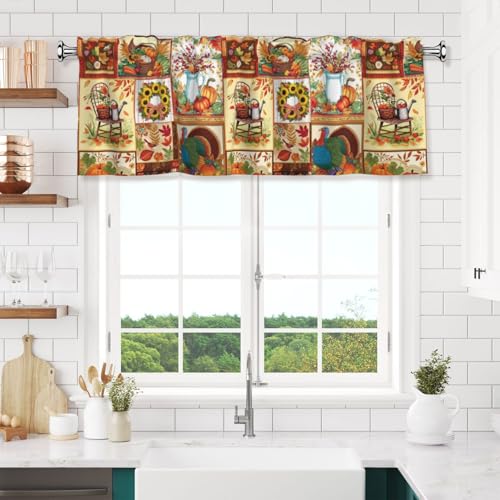 Thanksgiving Turkey Valances for Windows Rod Pocket Curtain Valance 1 Panel Short Curtains for Kitchen Bathroom Living Room Bedroom Window Treatments - color: Thanksgiving