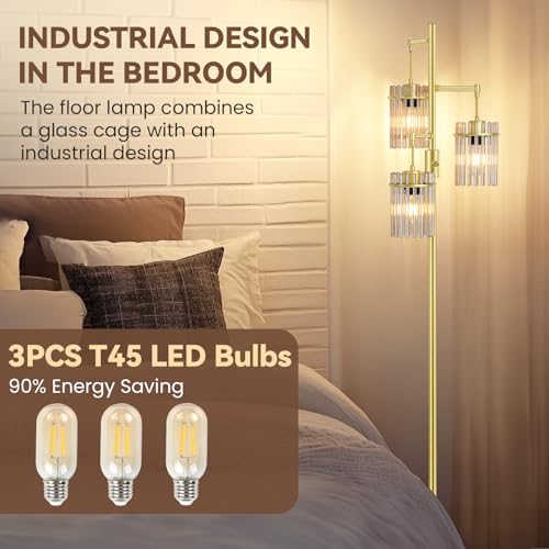 Crystal Gold Glass Tree Floor Lamp for Living Room for Farmhouse Industrial - size: 66 inch Tall Gold