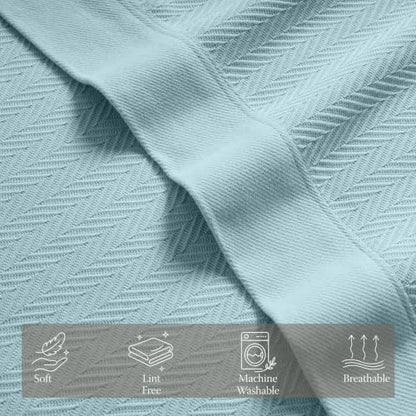 Threadmill Luxury 100% Cotton Queen Herringbone Blanket, Light Blue - color: Light Blue, size: Queen (90" x 92")