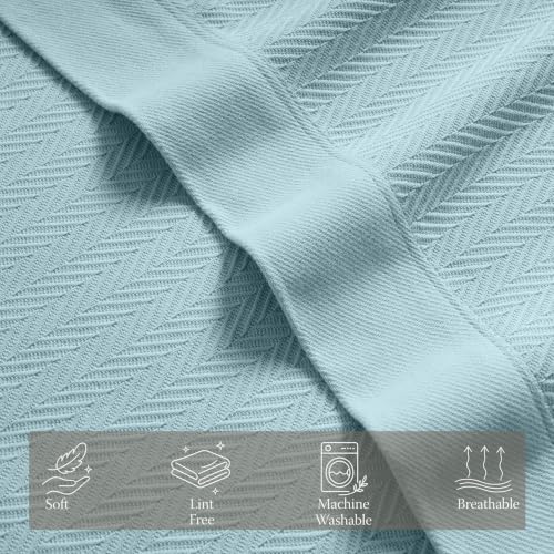 Threadmill Luxury 100% Cotton King Herringbone Blanket, Light Blue - color: Light Blue, size: King (106" x 92")