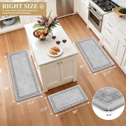 Pauwer Anti Fatigue Kitchen Floor Mats Set of 3, Cushioned Rugs, Light Grey - color: Light Grey