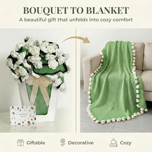 Camellia Crochet Flower Bouquet Blanket, Handmade Knitted Throw Blanket - color: Camellia, size: Medium