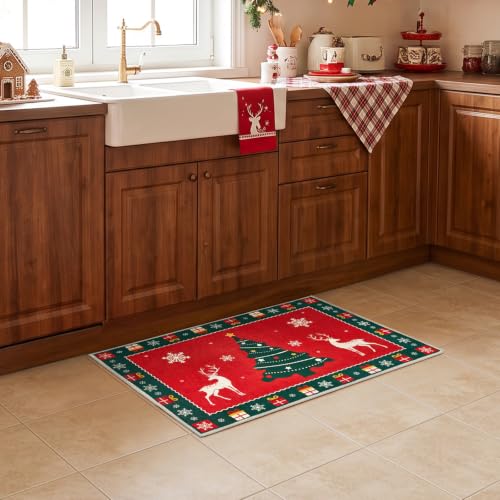 HOOBRO 2 x 3 Area Rugs Washable, Low Pile Soft Rug, Non-Slip Backing - color: Red + Green, size: 2' x 3' (Rectangular)