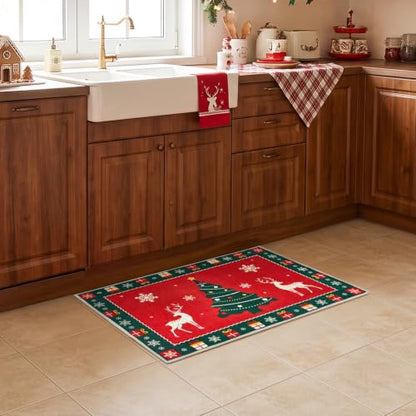 HOOBRO 2 x 3 Area Rugs Washable, Low Pile Soft Rug, Non-Slip Backing - color: Red + Green, size: 2' x 3' (Rectangular)