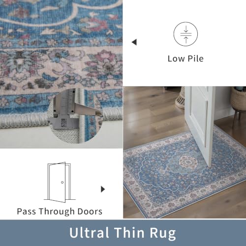 Tangsoo 3x5 Area Rug for Bedroom,Vint Blue Washable Non-Slip Throw Mat - color: Blue Beige Multi, size: 3x5ft